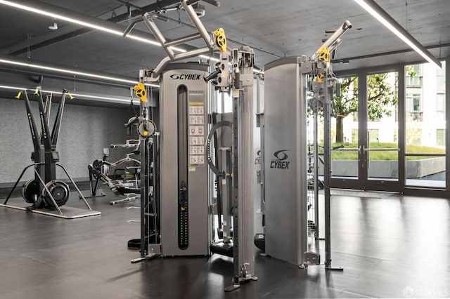 exercise room with french doors