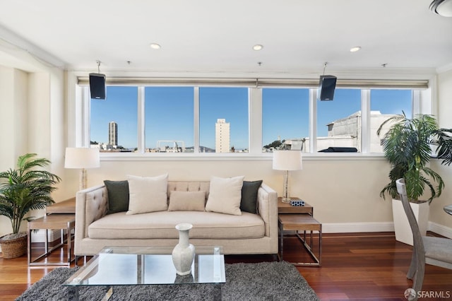 living room with hardwood / wood-style floors