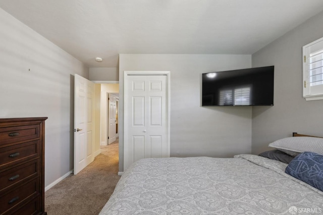 carpeted bedroom with a closet