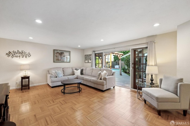 living room with light parquet flooring