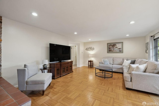 living room featuring light parquet floors