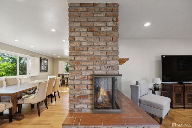 dining area with a fireplace