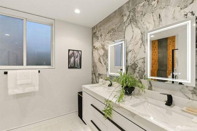 4038 18th St, San Francisco, CA 94114 - full bath featuring double vanity, recessed lighting, and tile patterned floors