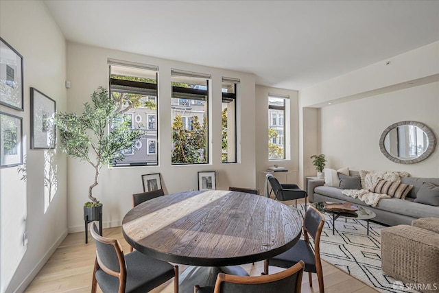 dining area with light hardwood / wood-style floors