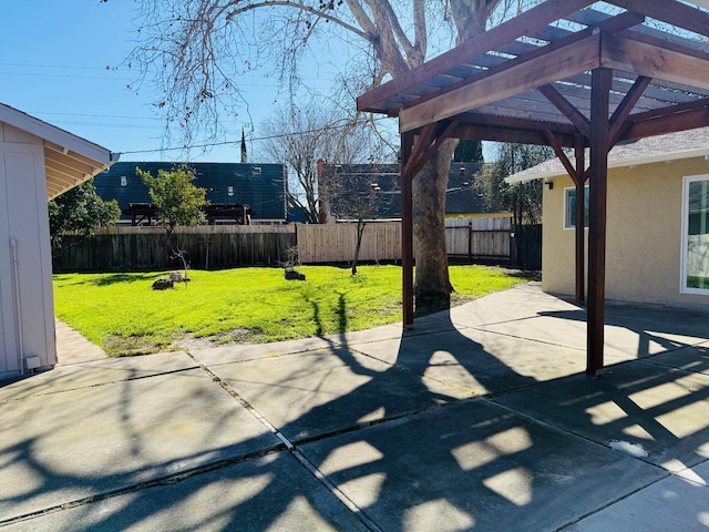 view of patio / terrace featuring a fenced backyard and a pergola