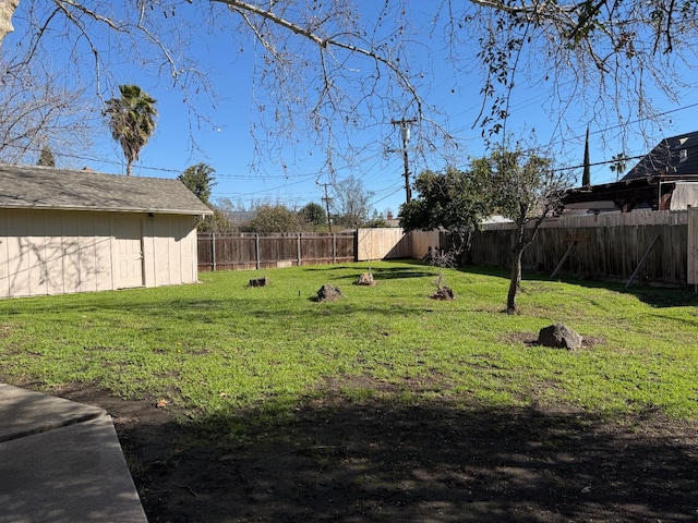 view of yard with a fenced backyard