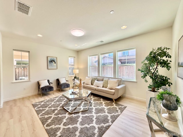 living room with light hardwood / wood-style floors