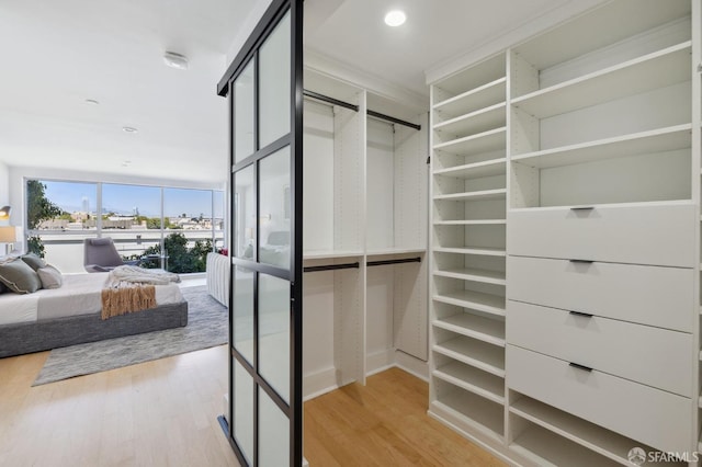 spacious closet with light hardwood / wood-style flooring