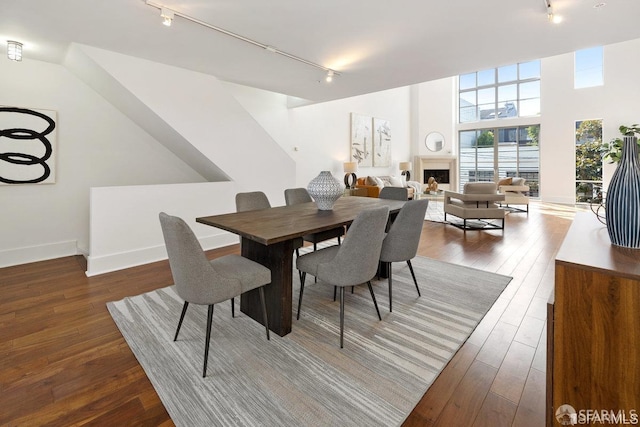 15 Lucerne St Unit B, San Francisco, CA 94103 - dining room featuring rail lighting, hardwood / wood-style flooring, and a fireplace