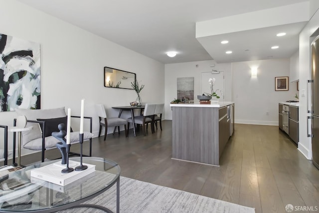 kitchen featuring dark hardwood / wood-style floors and a center island