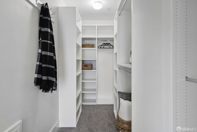 spacious closet with dark colored carpet