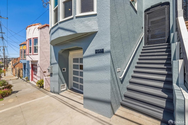 exterior space with a garage