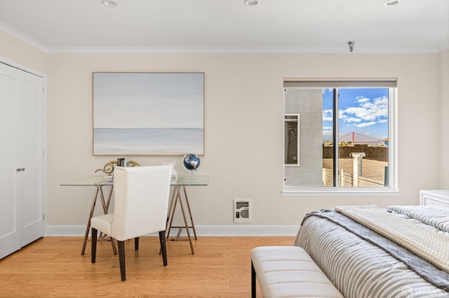 3044 Franklin St Unit 302, San Francisco, CA 94123 - bedroom featuring heating unit, wood finished floors, ornamental molding, and baseboards