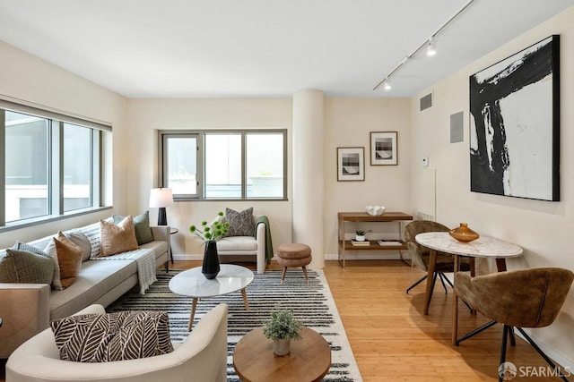 333 1st St Unit N307, San Francisco, CA 94105 - living room featuring light wood-style floors and rail lighting
