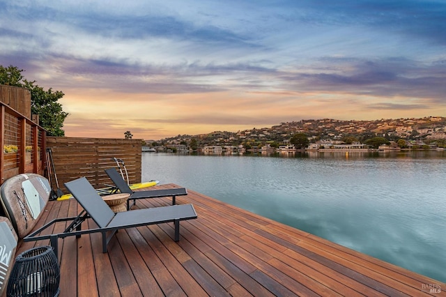 view of dock featuring a water view