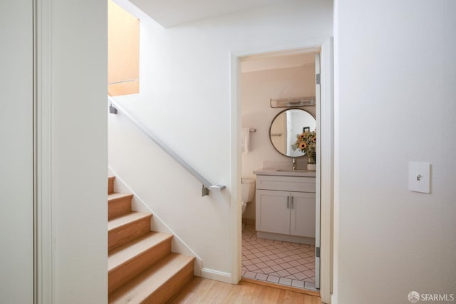 773 Duncan St, San Francisco, CA 94131 - staircase with wood finished floors