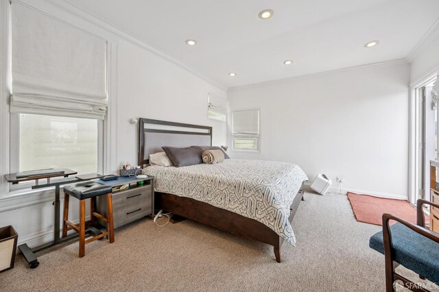 2922 Pine St, San Francisco, CA 94115 - carpeted bedroom featuring ornamental molding and recessed lighting