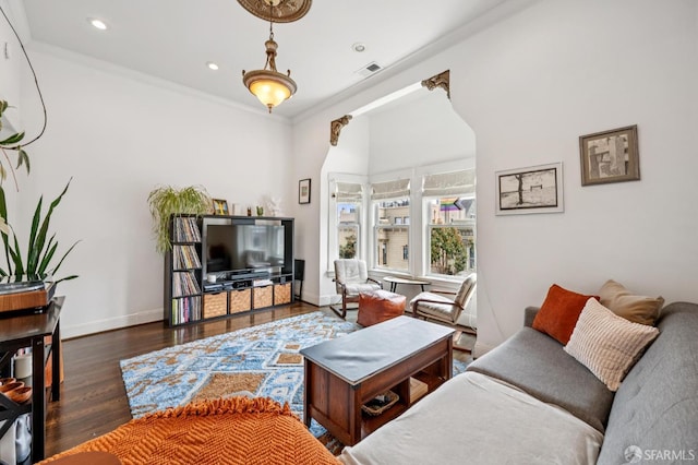 2922 Pine St, San Francisco, CA 94115 - living room with wood finished floors, ornamental molding, and recessed lighting