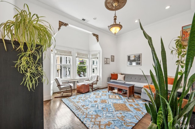 2922 Pine St, San Francisco, CA 94115 - living area featuring wood finished floors, recessed lighting, and ornamental molding