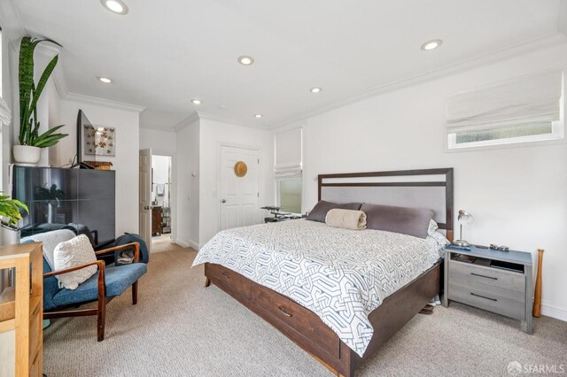 2922 Pine St, San Francisco, CA 94115 - bedroom featuring light colored carpet, recessed lighting, and crown molding
