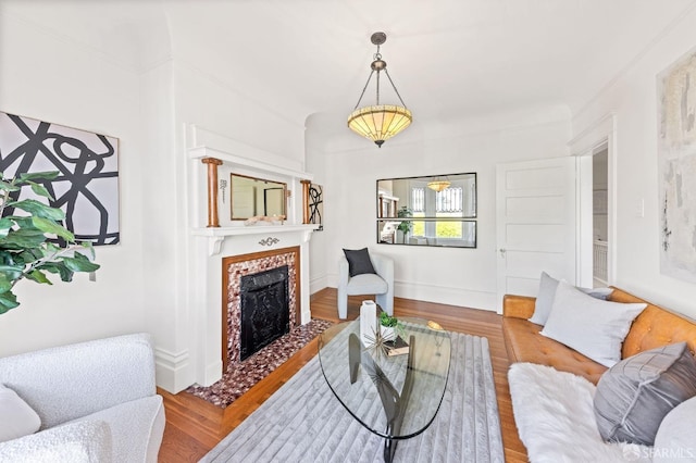 living room with wood-type flooring