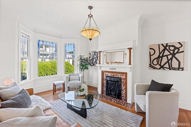 living room with hardwood / wood-style flooring