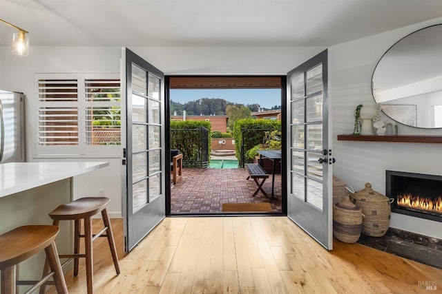 entryway featuring french doors and light hardwood / wood-style floors