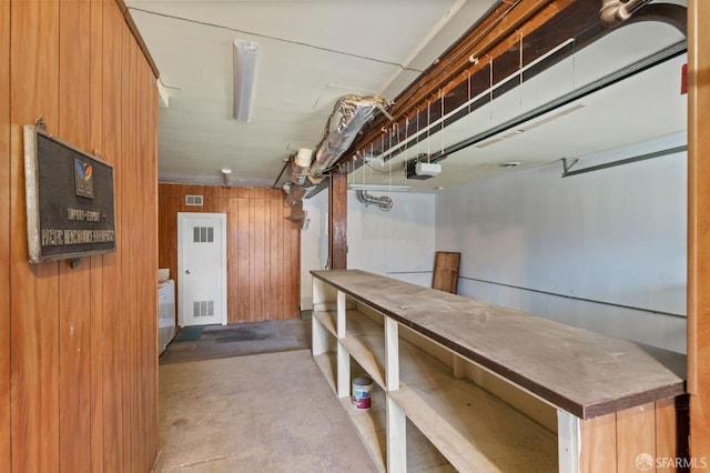 basement with wood walls