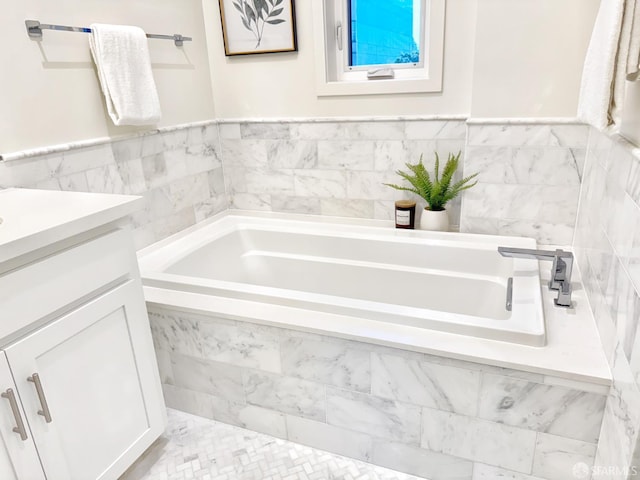 16 Barneson Ave, San Mateo, CA 94402 - full bathroom featuring a garden tub, vanity, and tile walls