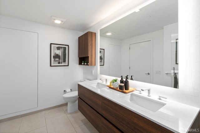 bathroom with tile patterned flooring, vanity, and toilet