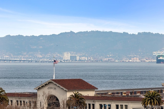 view of water feature with a city view