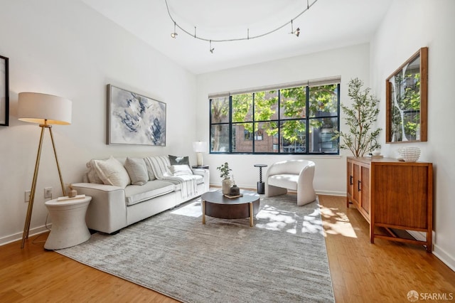 living room with wood finished floors and baseboards