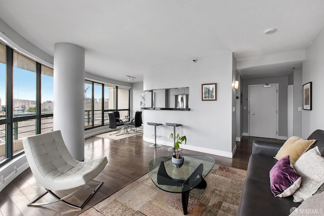 living room with hardwood / wood-style floors