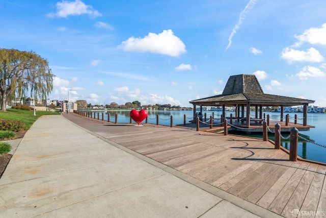 dock area with a water view