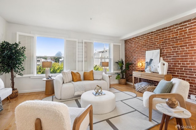 323 29th St Unit C301, San Francisco, CA 94131 - living area with wood finished floors and brick wall