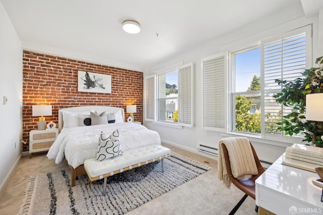 323 29th St Unit C301, San Francisco, CA 94131 - bedroom with carpet, a baseboard radiator, and brick wall