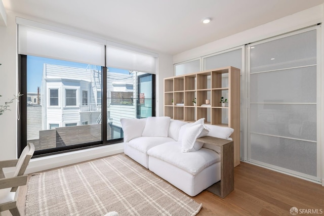 living room with hardwood / wood-style floors