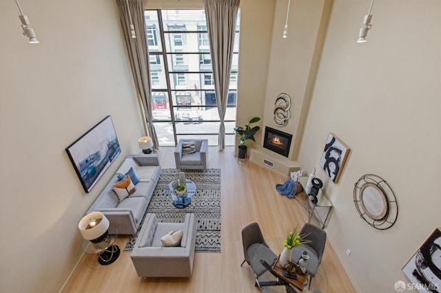 living room with light hardwood / wood-style floors