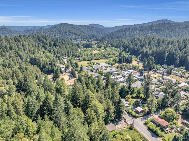 bird's eye view with a mountain view and a view of trees