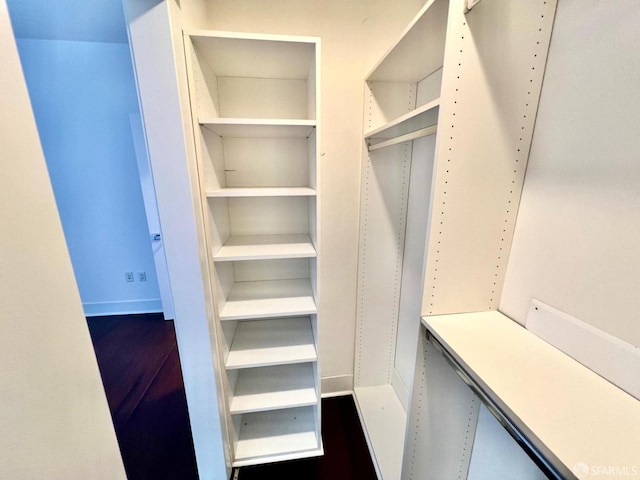 walk in closet with hardwood / wood-style flooring