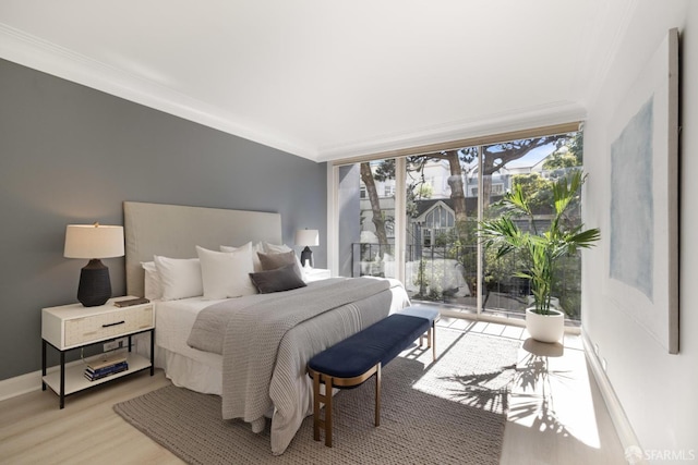 1333 Jones St Unit 508, San Francisco, CA 94109 - bedroom featuring light wood finished floors, ornamental molding, access to exterior, and baseboards
