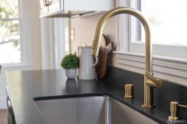 room details featuring dark countertops and a sink