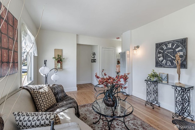 living room featuring baseboards and wood finished floors