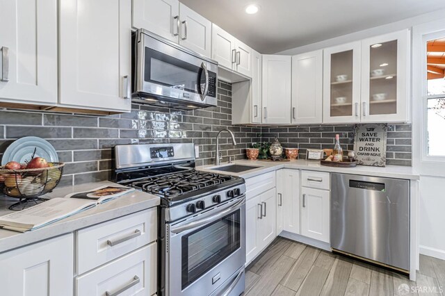 kitchen featuring appliances with stainless steel finishes, light countertops, and a sink