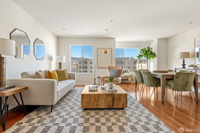 living room with light hardwood / wood-style flooring and a healthy amount of sunlight