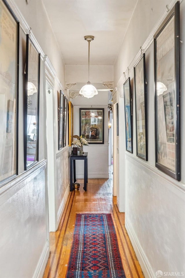 hallway with wood-type flooring and plenty of natural light