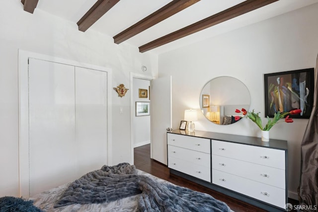 50 Perine Pl, San Francisco, CA 94115 - bedroom featuring beam ceiling, dark wood finished floors, and a closet