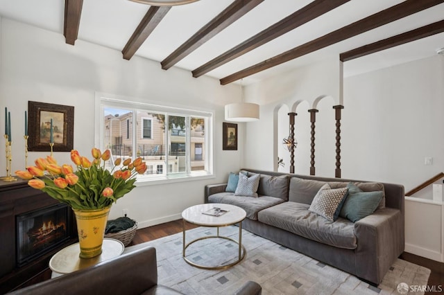 50 Perine Pl, San Francisco, CA 94115 - living area with wood finished floors, beam ceiling, and baseboards