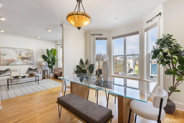 4471 Mission St Unit 2, San Francisco, CA 94112 - dining area with ornamental molding, wood finished floors, recessed lighting, and baseboards