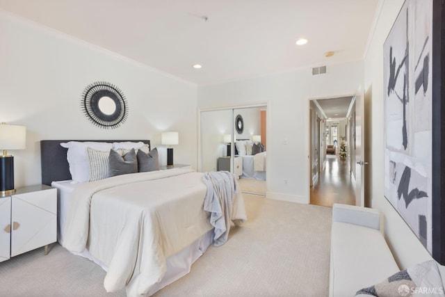 4471 Mission St Unit 2, San Francisco, CA 94112 - carpeted bedroom with a closet, ornamental molding, recessed lighting, and baseboards